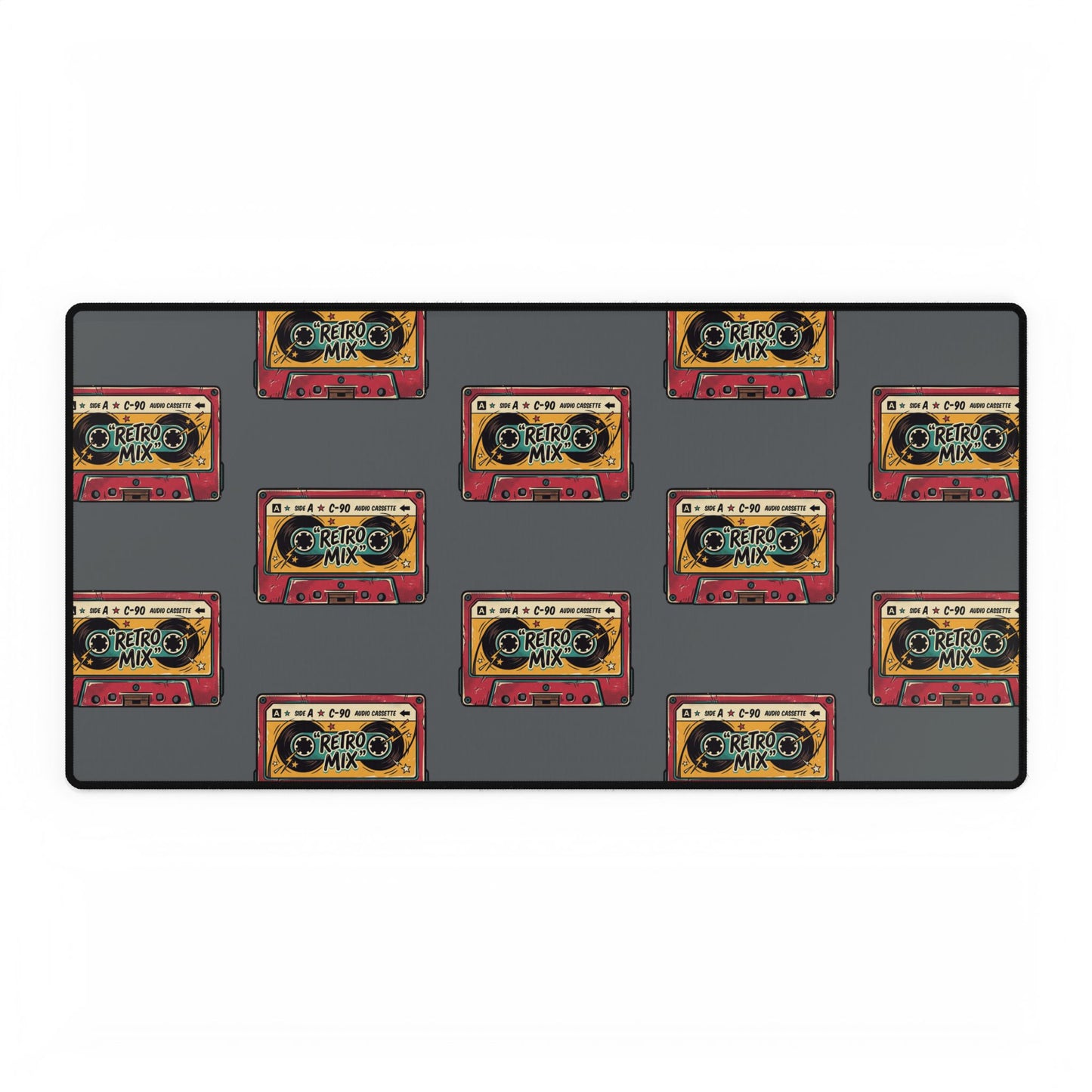 Retro Cassette Desk Mat — Vintage Mixtape Pattern Gaming/Office Desk Pad