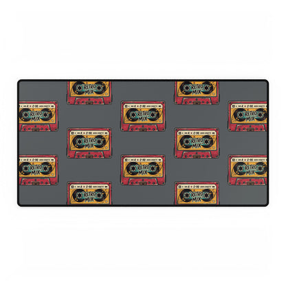 Retro Cassette Desk Mat — Vintage Mixtape Pattern Gaming/Office Desk Pad