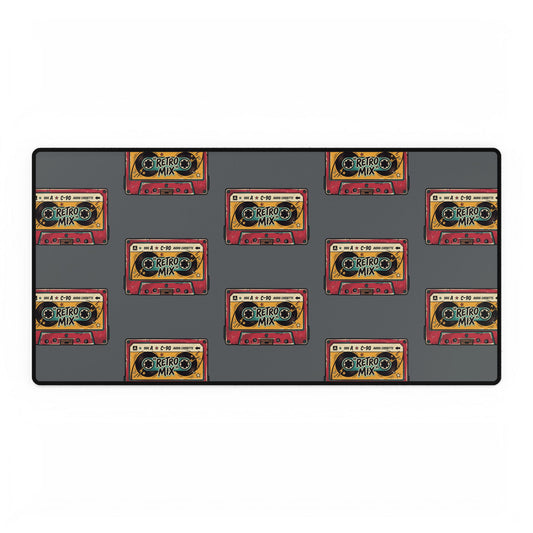 Retro Cassette Desk Mat — Vintage Mixtape Pattern Gaming/Office Desk Pad