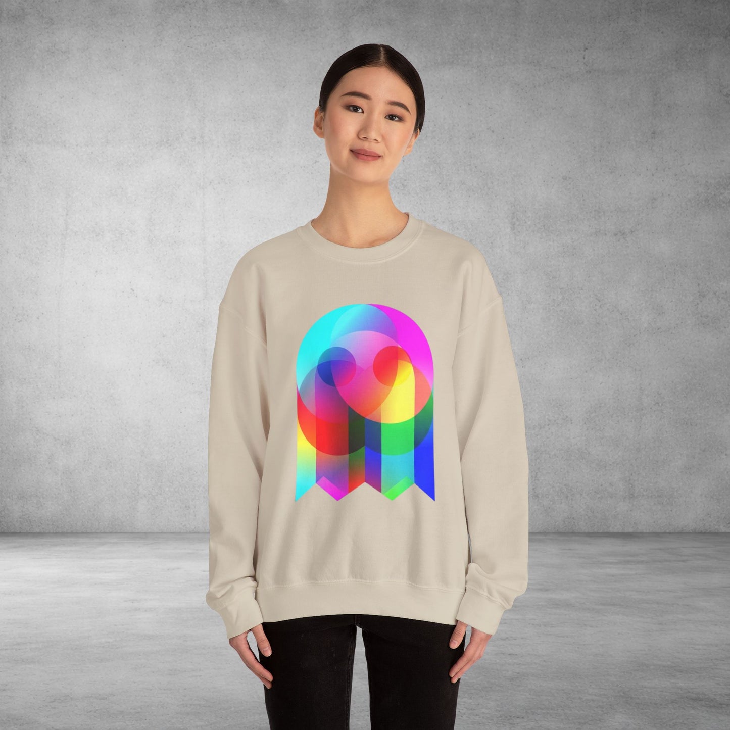 Crewneck Sweatshirt — Colourful Overlap Ghost Art Graphic