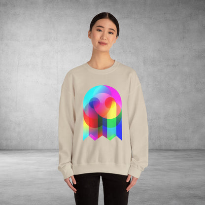 Crewneck Sweatshirt — Colourful Overlap Ghost Art Graphic