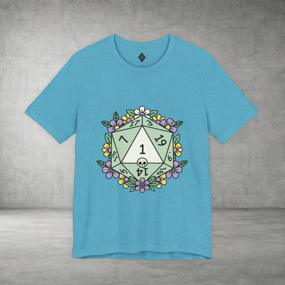 D20 Floral Dice Tee — Pastel RPG Gamer T-Shirt