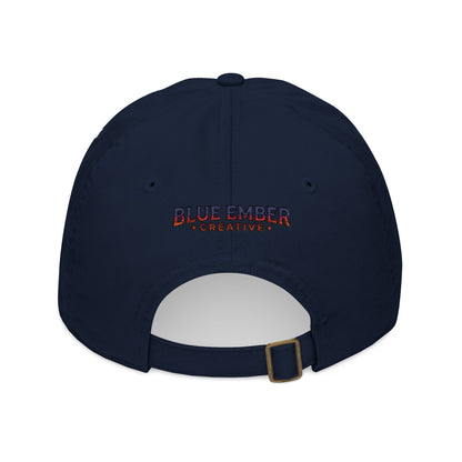 A Blue Ember Creative - Embroidered Diamond Patch Baseball Cap — Organic Cotton, Rustic Campfire Design