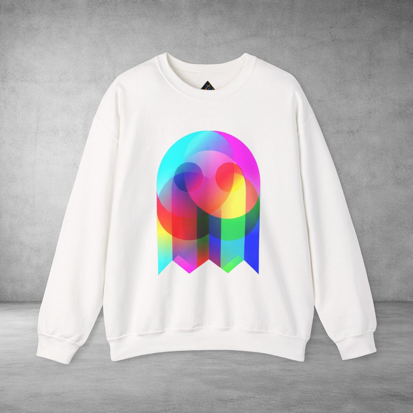 Crewneck Sweatshirt — Colourful Overlap Ghost Art Graphic