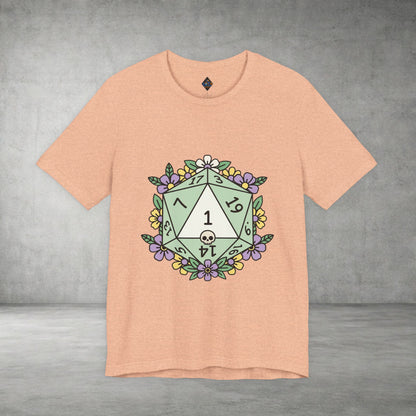 D20 Floral Dice Tee — Pastel RPG Gamer T-Shirt