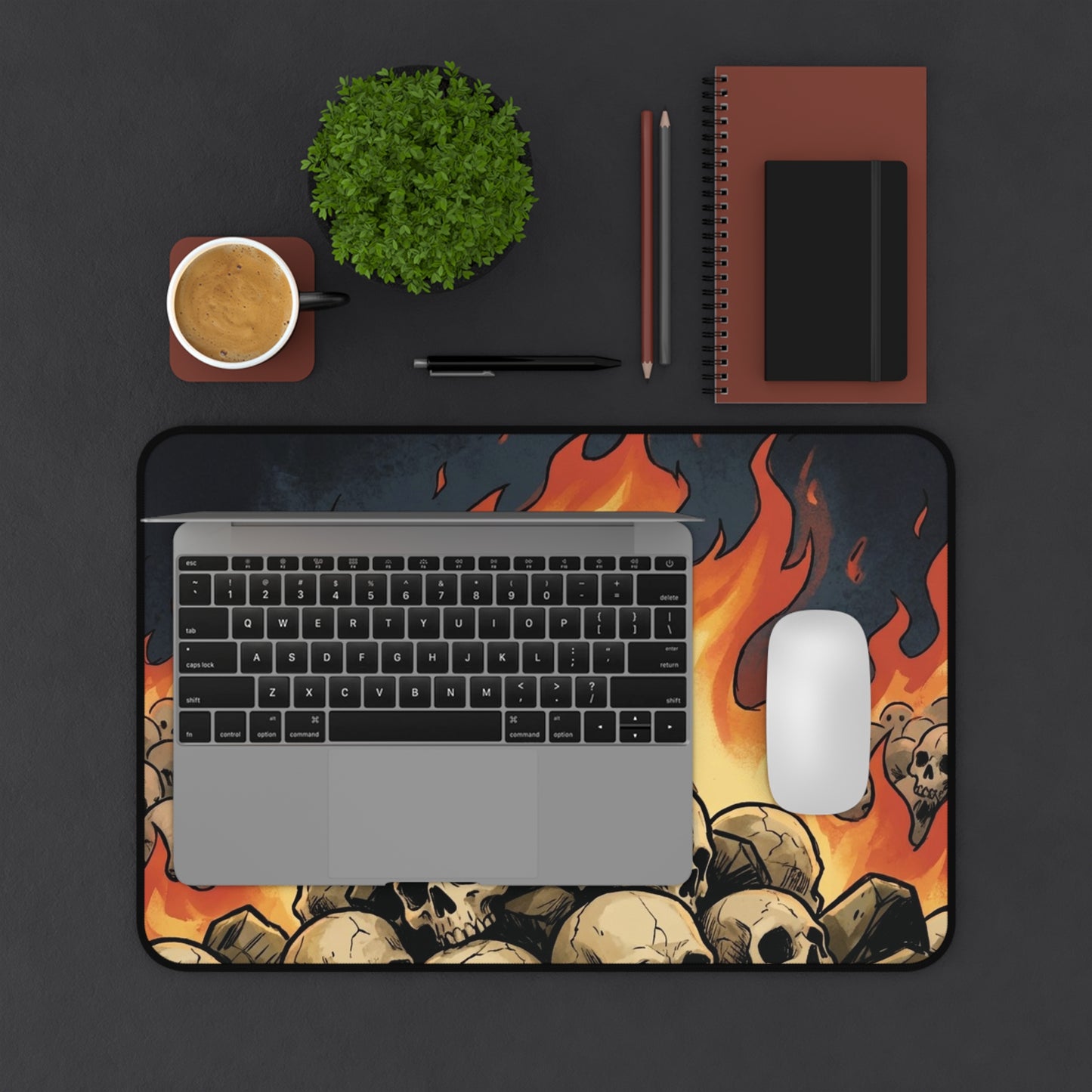 Frog Over Throne Desk Mat — Gothic Frog Mousepad with Skulls & Flames