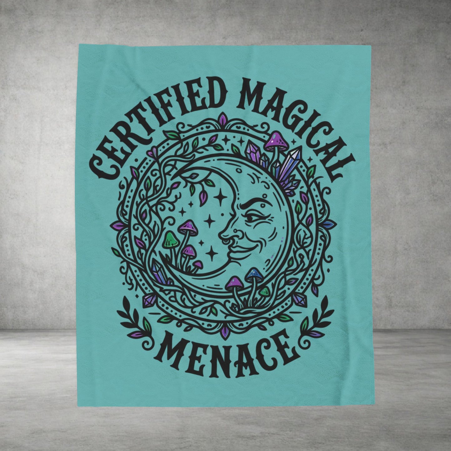 Certified Magical Menace Velveteen Blanket | witchy goblincore celestial vibes