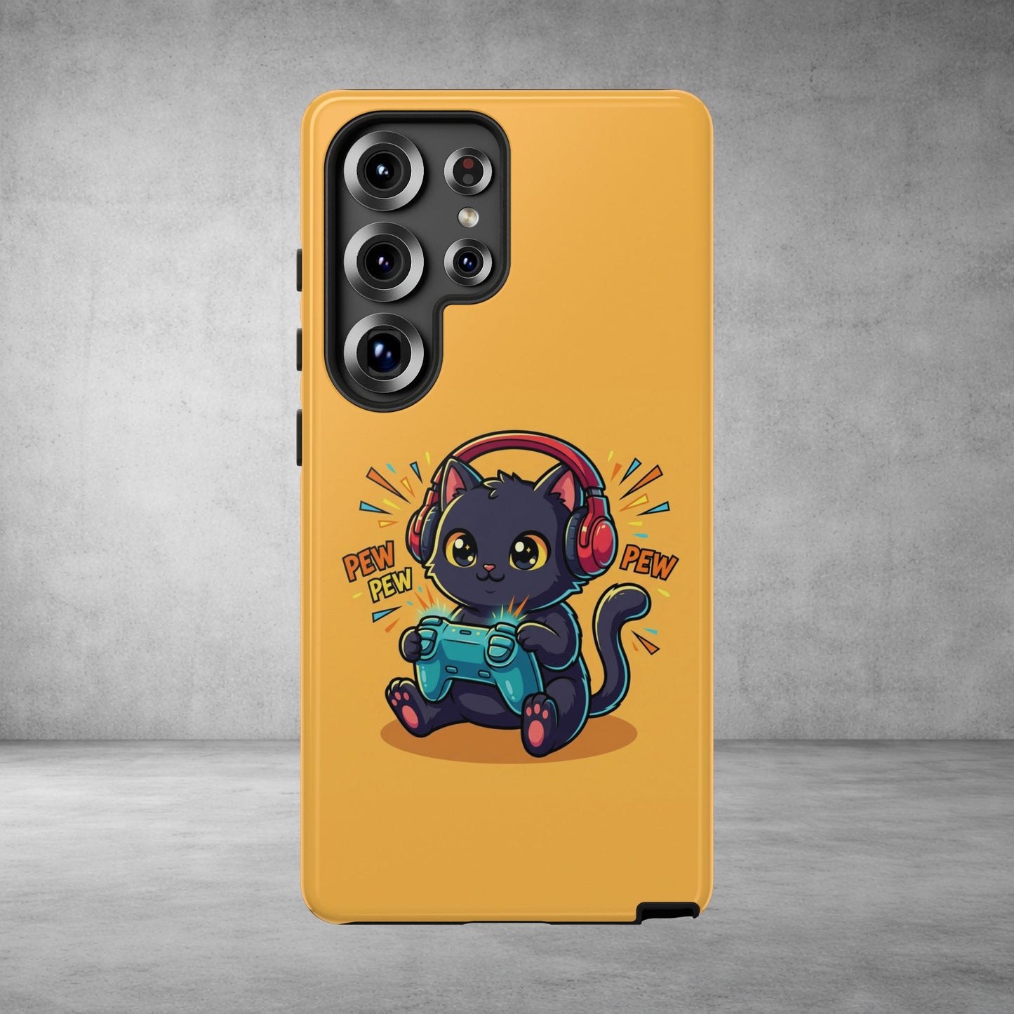 Cute Gamer Cat Phone Case - 'Pew Pew' Controller Design