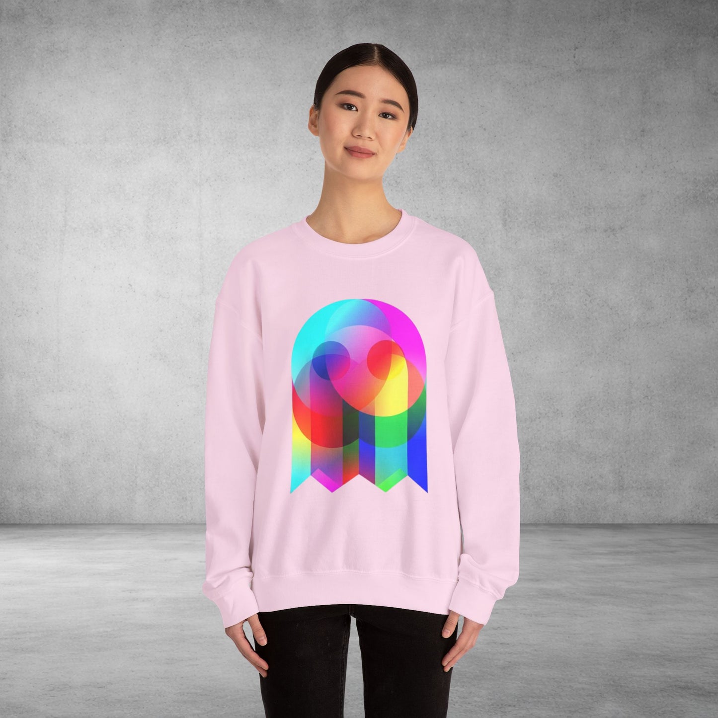 Crewneck Sweatshirt — Colourful Overlap Ghost Art Graphic