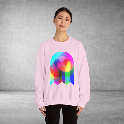 Crewneck Sweatshirt — Colourful Overlap Ghost Art Graphic
