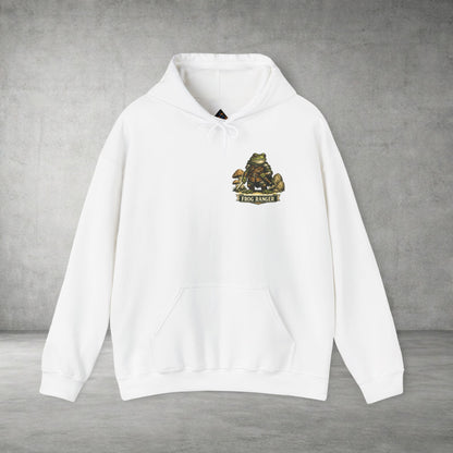 Adventure Frog Hoodie — Whimsical Forest Gnome Patch Sweatshirt