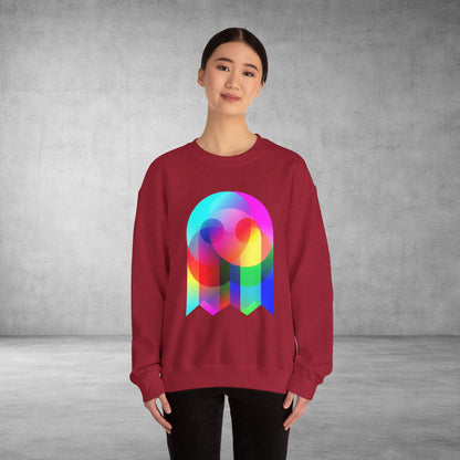 Crewneck Sweatshirt — Colourful Overlap Ghost Art Graphic