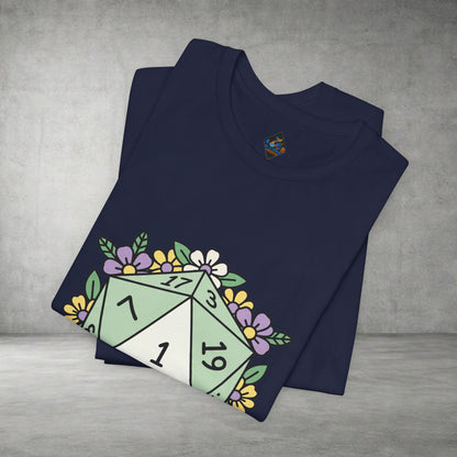 D20 Floral Dice Tee — Pastel RPG Gamer T-Shirt