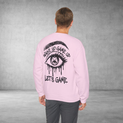 Crewneck Sweatshirt — 'Wake Yo Game Up, Let’s Game' Dripping Eye Gamer Design