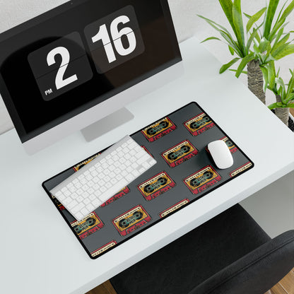 Retro Cassette Desk Mat — Vintage Mixtape Pattern Gaming/Office Desk Pad