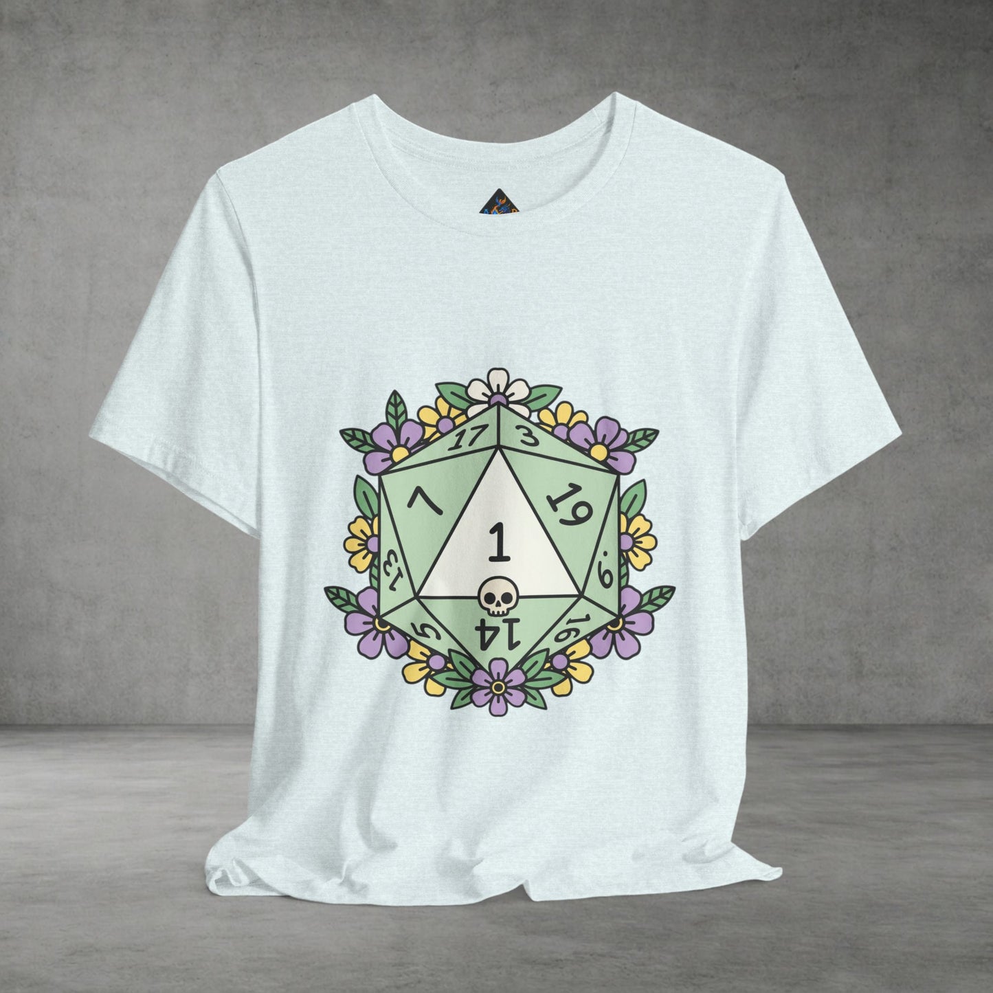 D20 Floral Dice Tee — Pastel RPG Gamer T-Shirt