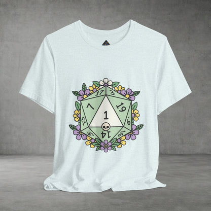 D20 Floral Dice Tee — Pastel RPG Gamer T-Shirt