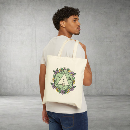 Floral D20 Tote Bag — Green Critical Fail Gaming Canvas Tote