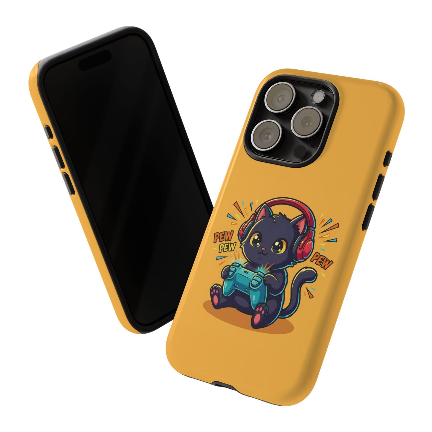 Cute Gamer Cat Phone Case - 'Pew Pew' Controller Design