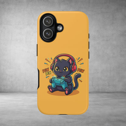 Cute Gamer Cat Phone Case - 'Pew Pew' Controller Design