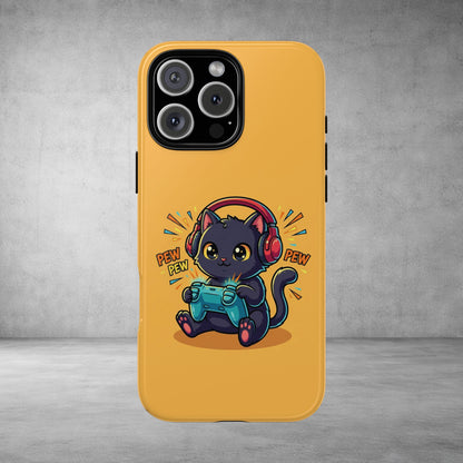 Cute Gamer Cat Phone Case - 'Pew Pew' Controller Design
