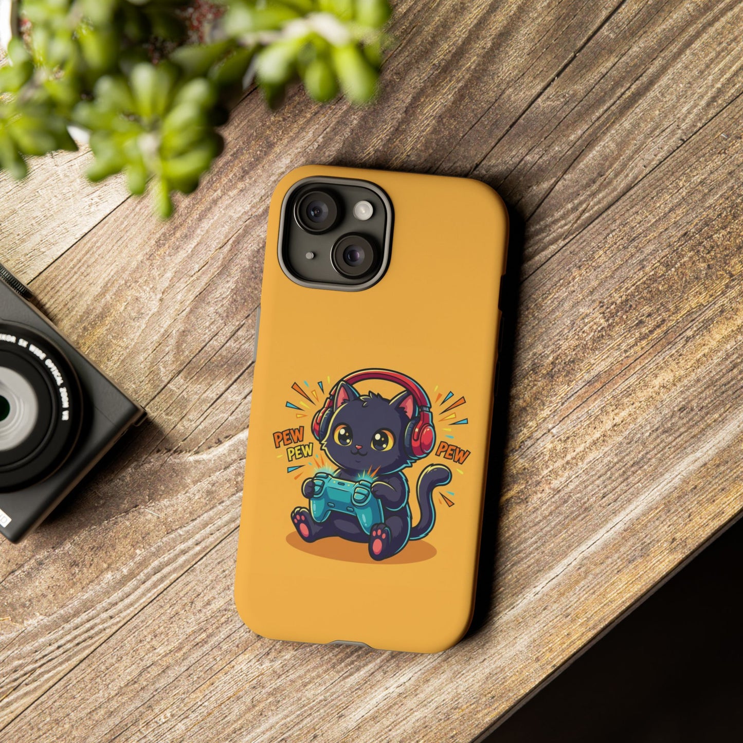 Cute Gamer Cat Phone Case - 'Pew Pew' Controller Design