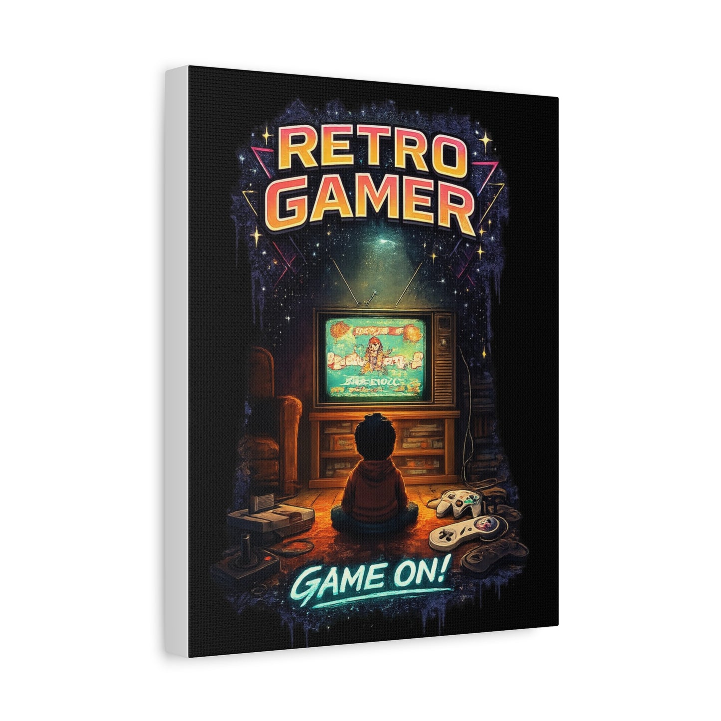 Retro Gamer Matte Canvas Wall Art — "Game On!" Vintage Video Game Poster