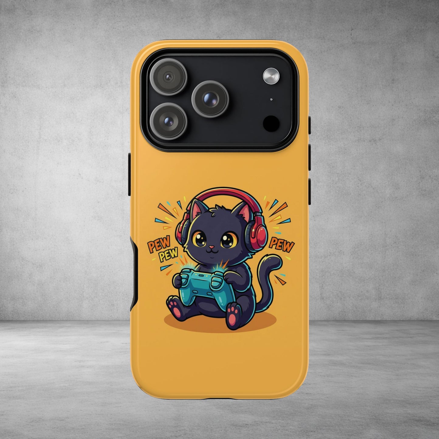 Cute Gamer Cat Phone Case - 'Pew Pew' Controller Design