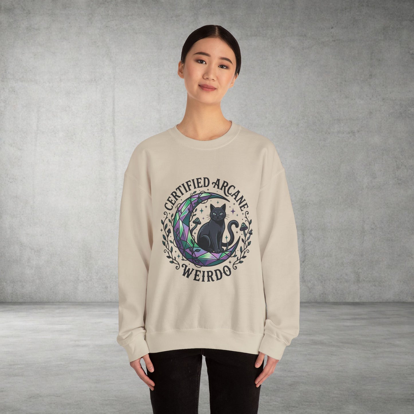 Certified Arcane Weirdo Crewneck Sweatshirt | witchy goblincore celestial