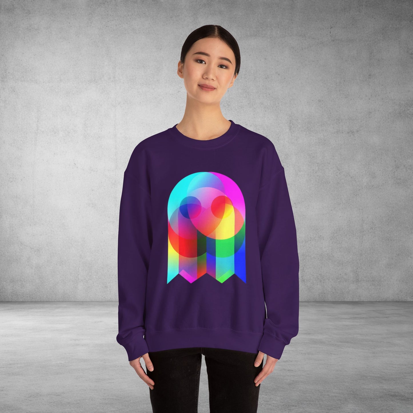 Crewneck Sweatshirt — Colourful Overlap Ghost Art Graphic