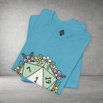 D20 Floral Dice Tee — Pastel RPG Gamer T-Shirt
