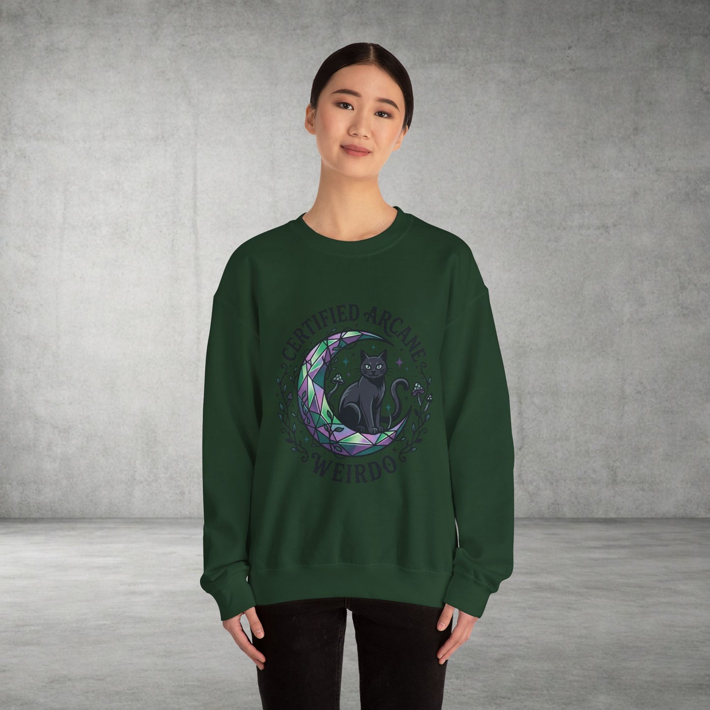 Certified Arcane Weirdo Crewneck Sweatshirt | witchy goblincore celestial