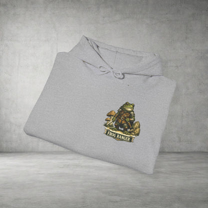 Adventure Frog Hoodie — Whimsical Forest Gnome Patch Sweatshirt