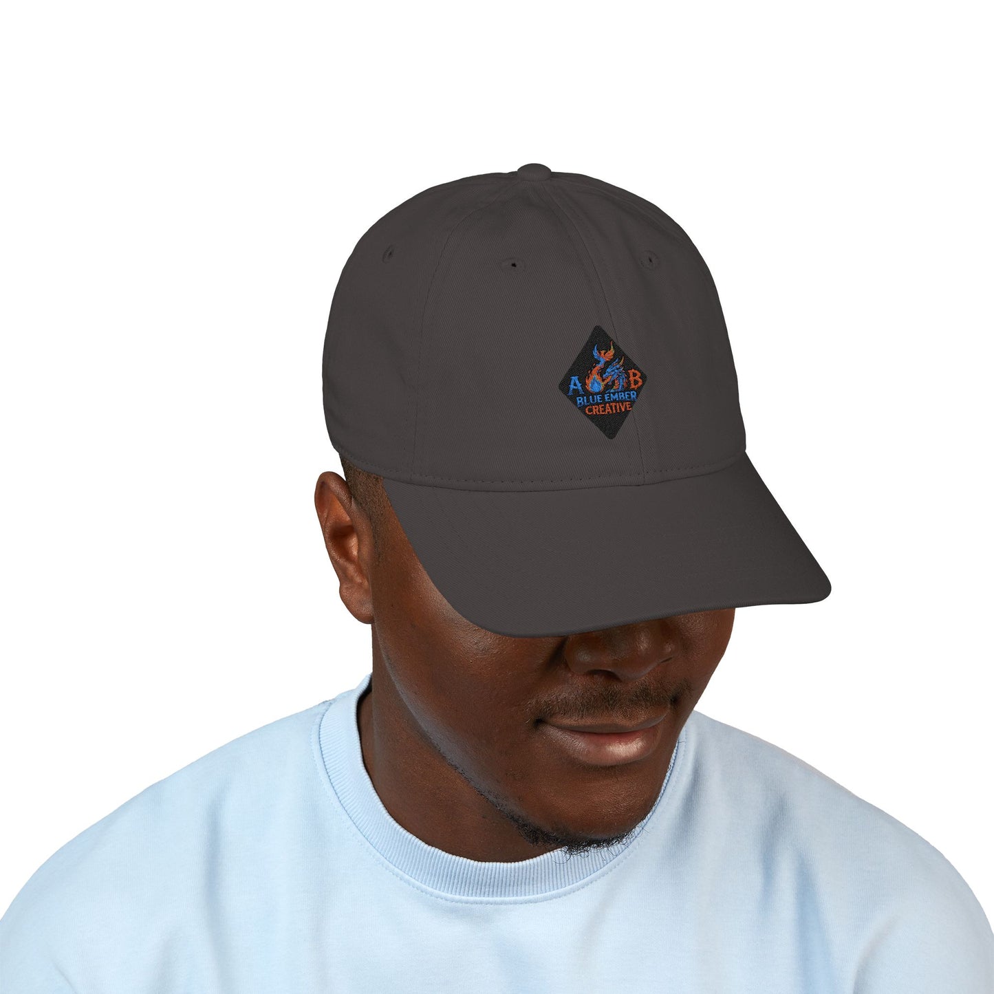 A Blue Ember Creative - Embroidered Diamond Patch Baseball Cap — Organic Cotton, Rustic Campfire Design