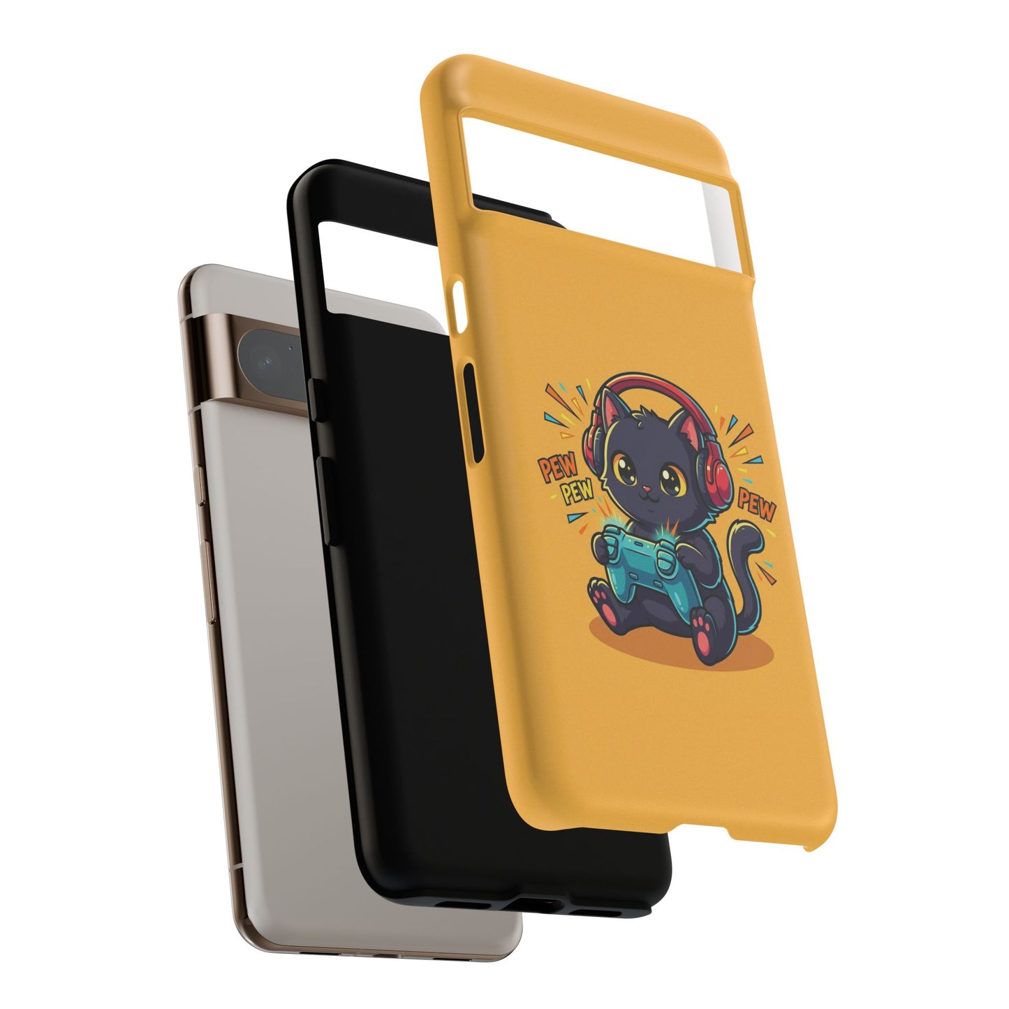 Cute Gamer Cat Phone Case - 'Pew Pew' Controller Design