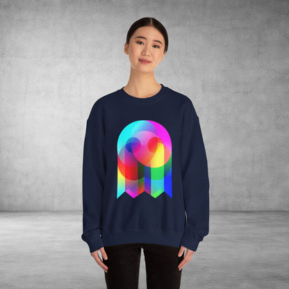 Crewneck Sweatshirt — Colourful Overlap Ghost Art Graphic