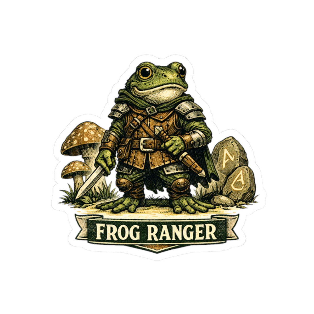 Frog Ranger Kiss-Cut Sticker — Cute RPG Amphibian Adventurer Vinyl Decal
