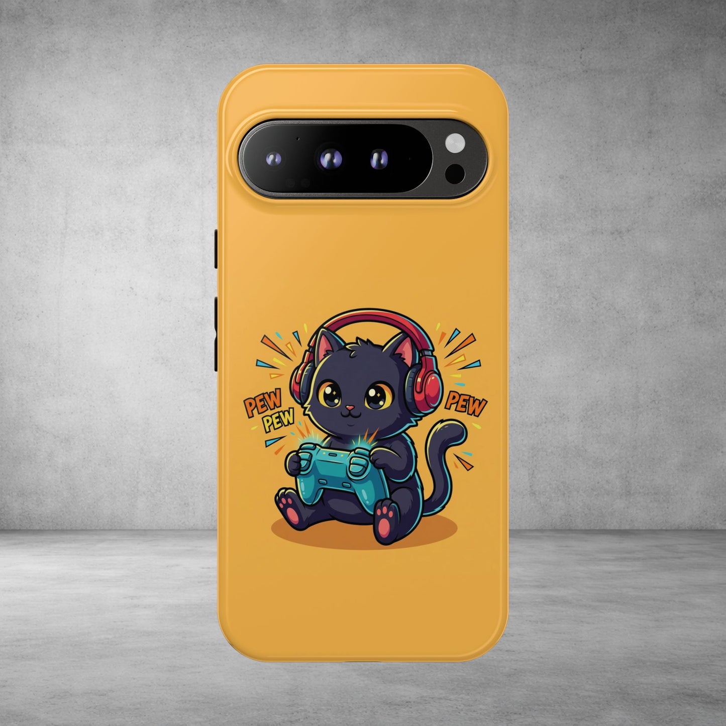 Cute Gamer Cat Phone Case - 'Pew Pew' Controller Design