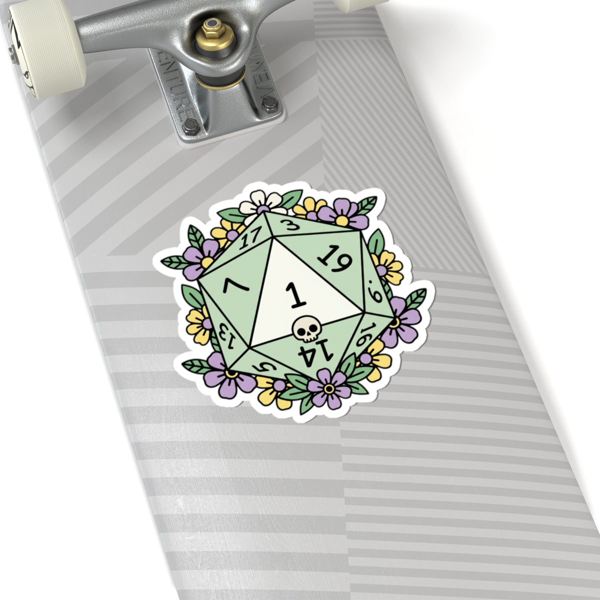 D20 Critical Fail Floral Sticker — Pastel RPG Dice Kiss-Cut Sticker