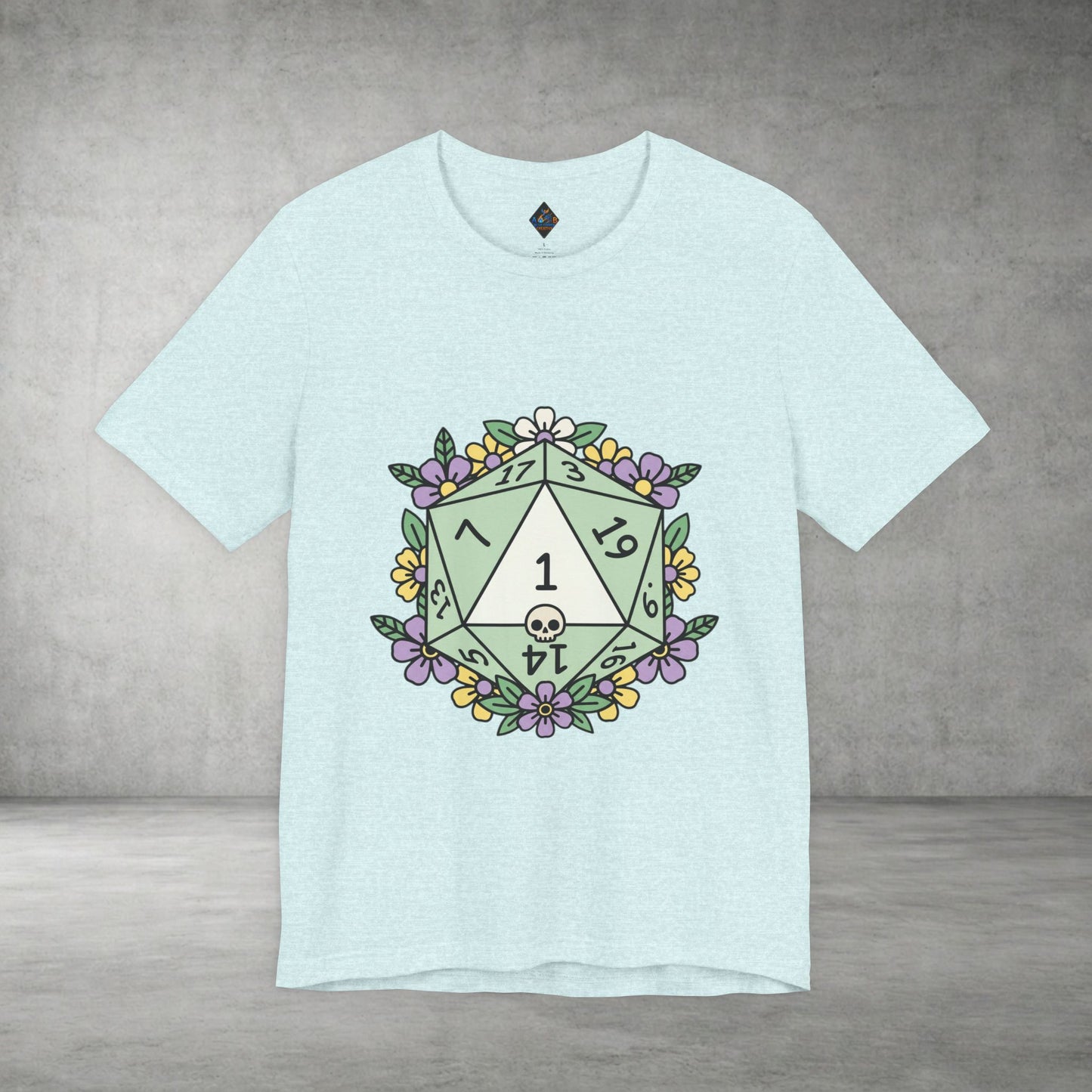 D20 Floral Dice Tee — Pastel RPG Gamer T-Shirt