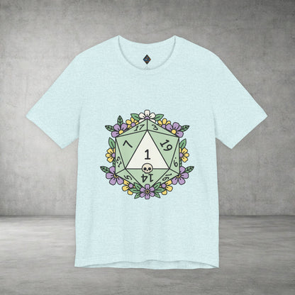 D20 Floral Dice Tee — Pastel RPG Gamer T-Shirt