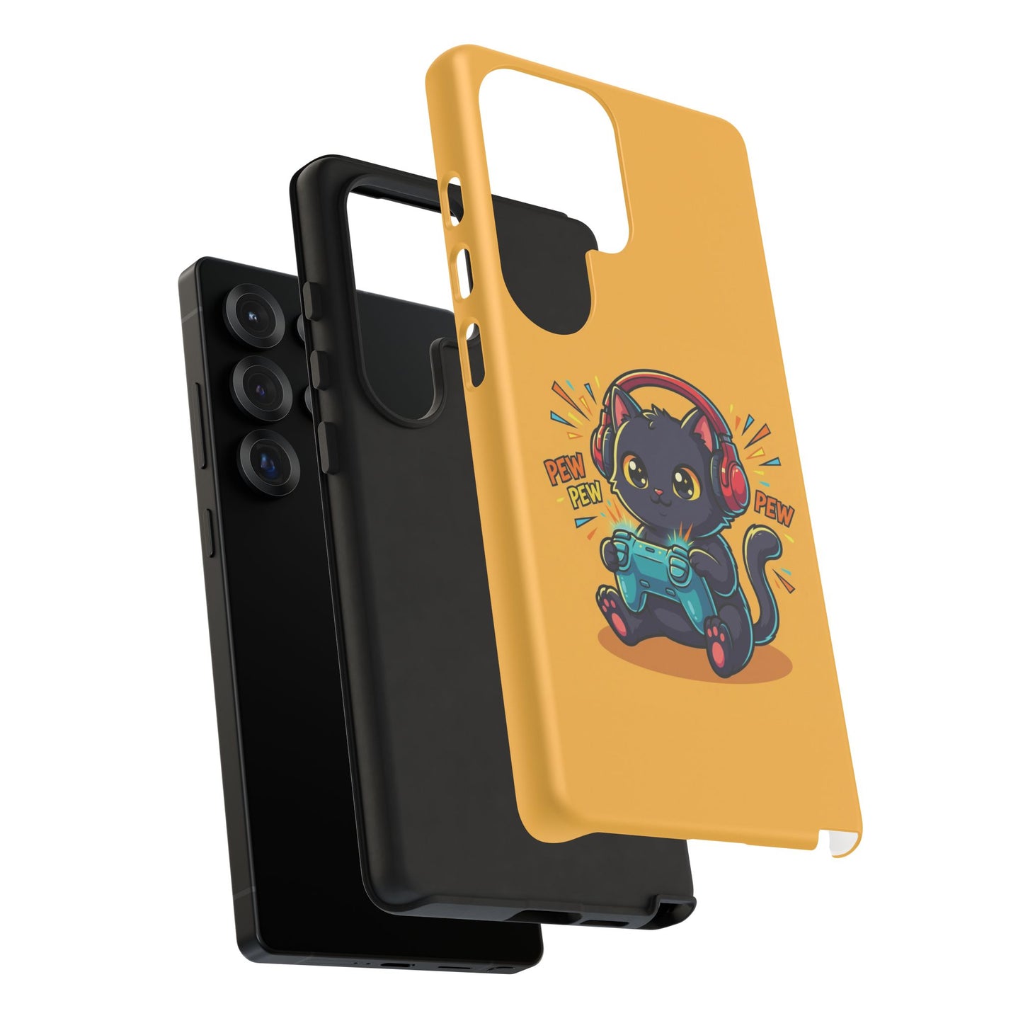 Cute Gamer Cat Phone Case - 'Pew Pew' Controller Design