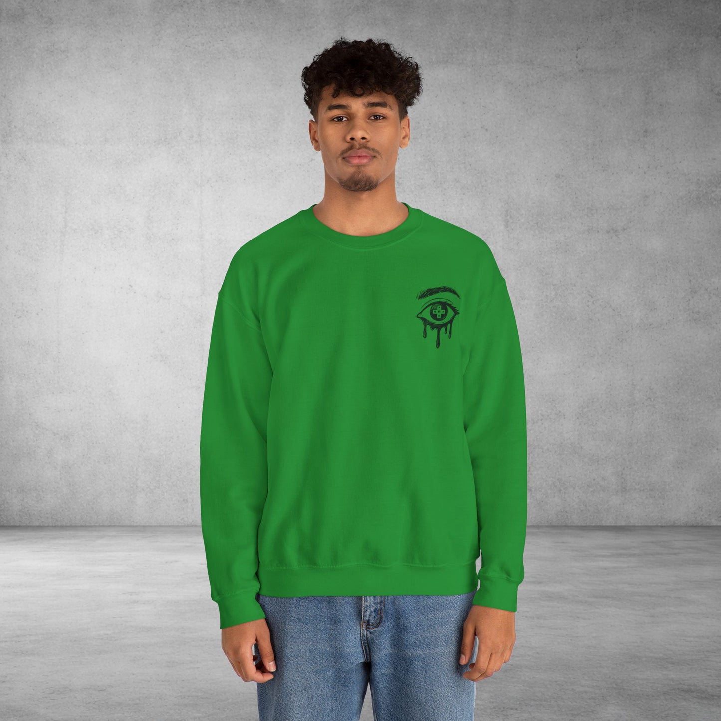 Crewneck Sweatshirt — 'Wake Yo Game Up, Let’s Game' Dripping Eye Gamer Design