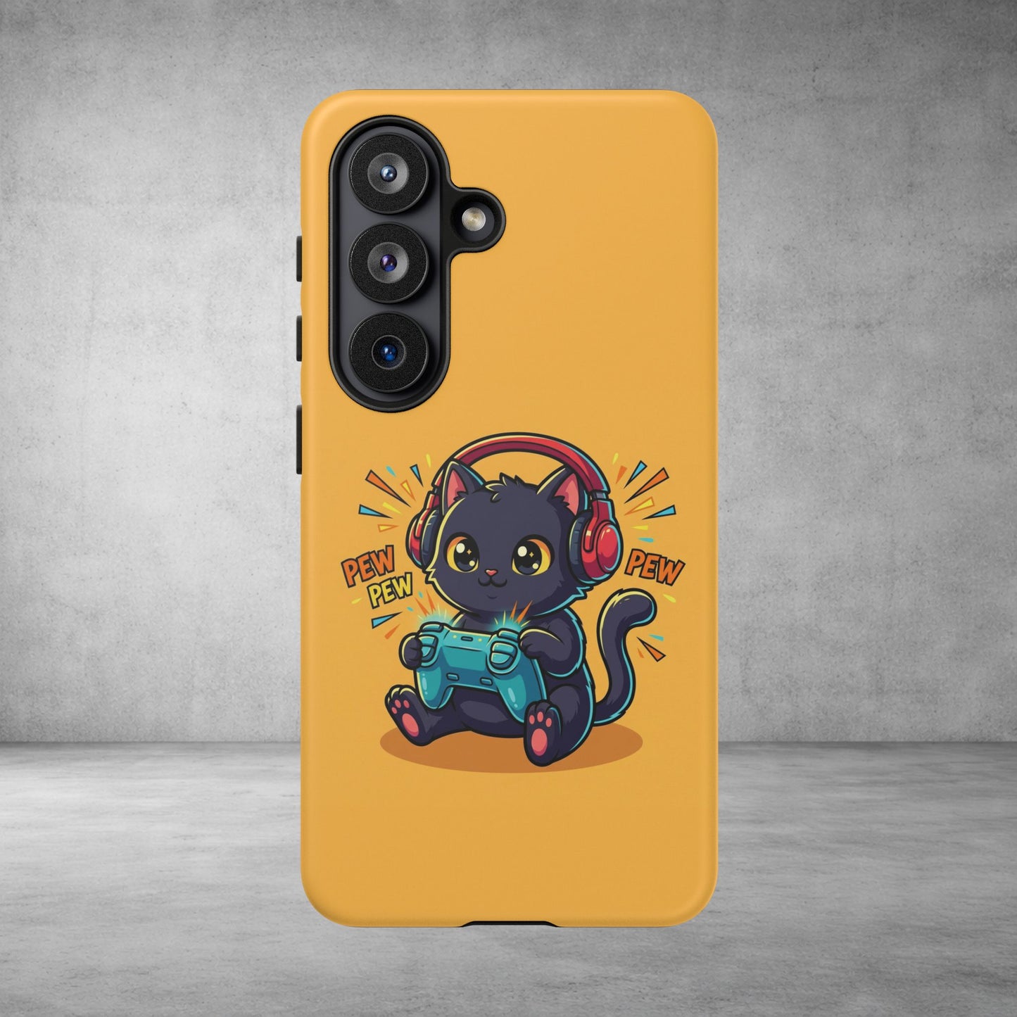 Cute Gamer Cat Phone Case - 'Pew Pew' Controller Design