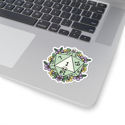 D20 Critical Fail Floral Sticker — Pastel RPG Dice Kiss-Cut Sticker