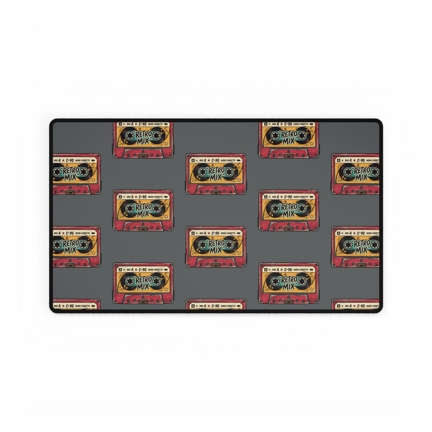 Retro Cassette Desk Mat — Vintage Mixtape Pattern Gaming/Office Desk Pad