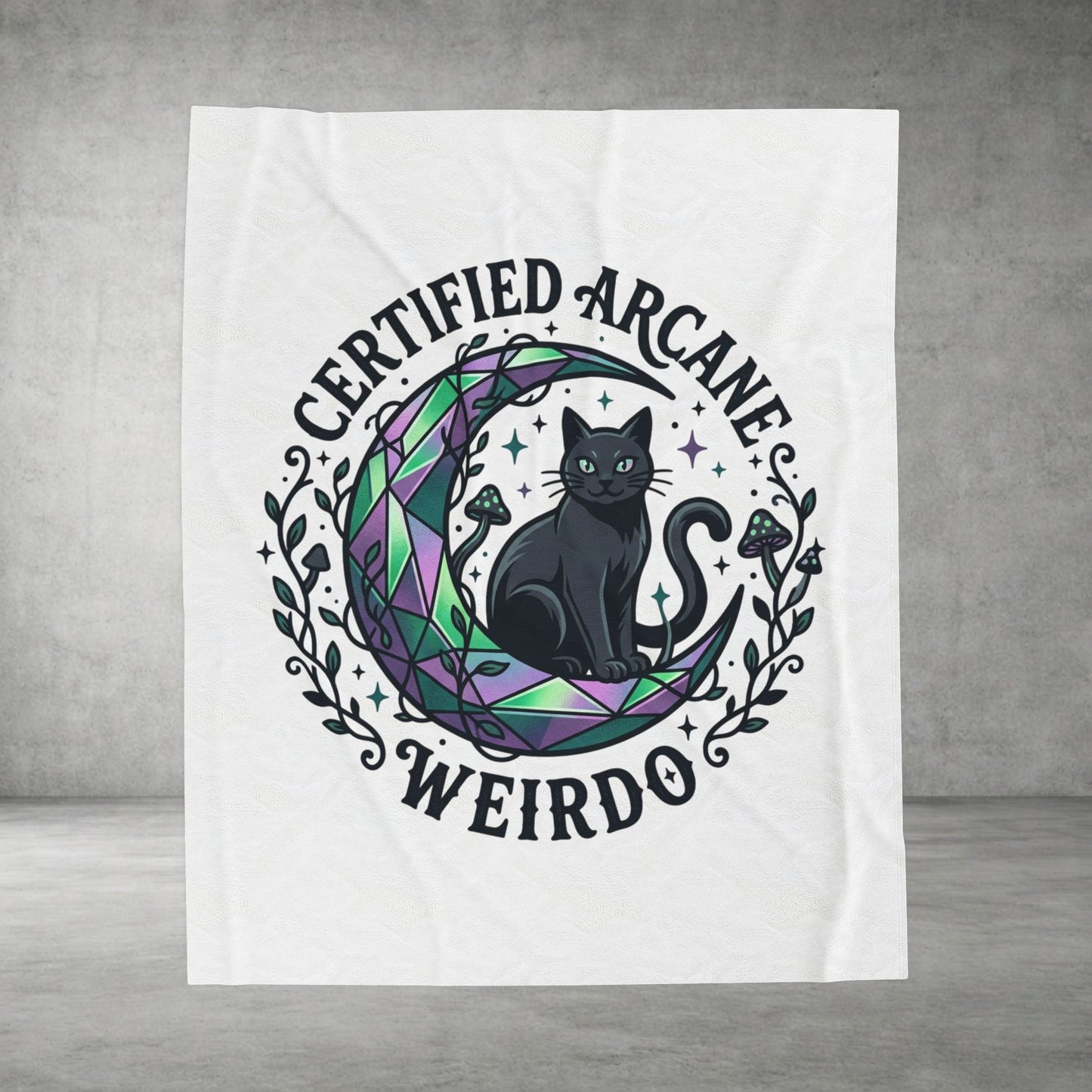 Certified Arcane Weirdo Velveteen Plush Blanket | witchy goblincore, celestial crystals