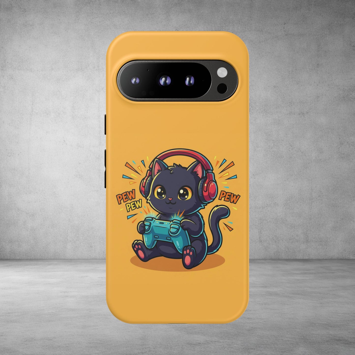 Cute Gamer Cat Phone Case - 'Pew Pew' Controller Design