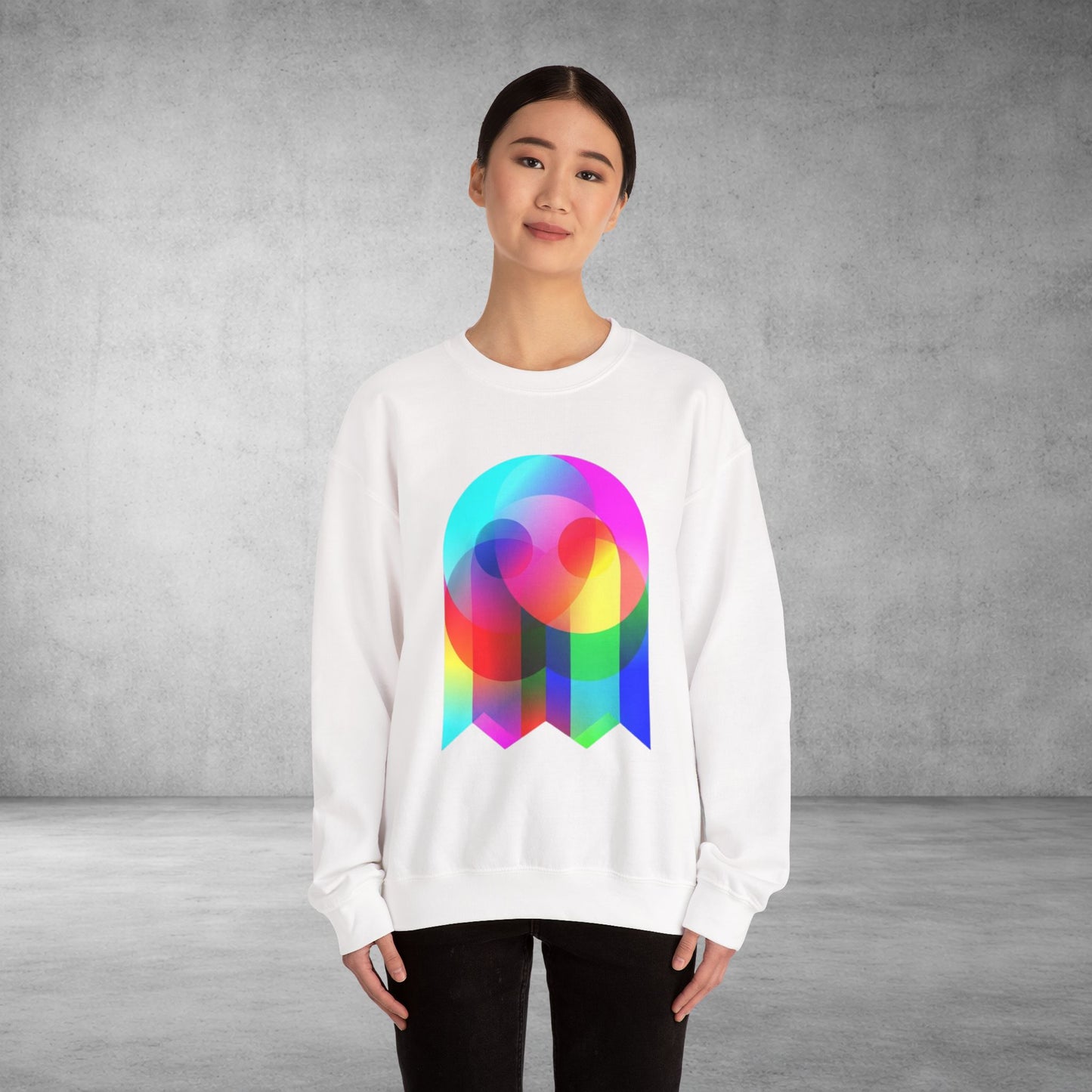 Crewneck Sweatshirt — Colourful Overlap Ghost Art Graphic