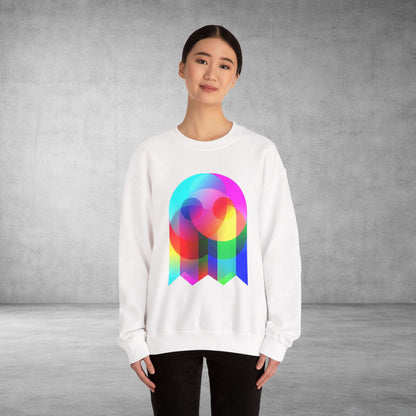 Crewneck Sweatshirt — Colourful Overlap Ghost Art Graphic